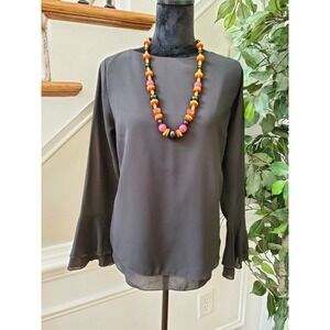 A'nue Ligne Women Solid Black Tactel Round Neck Long Sleeve Casual Blouse Size S